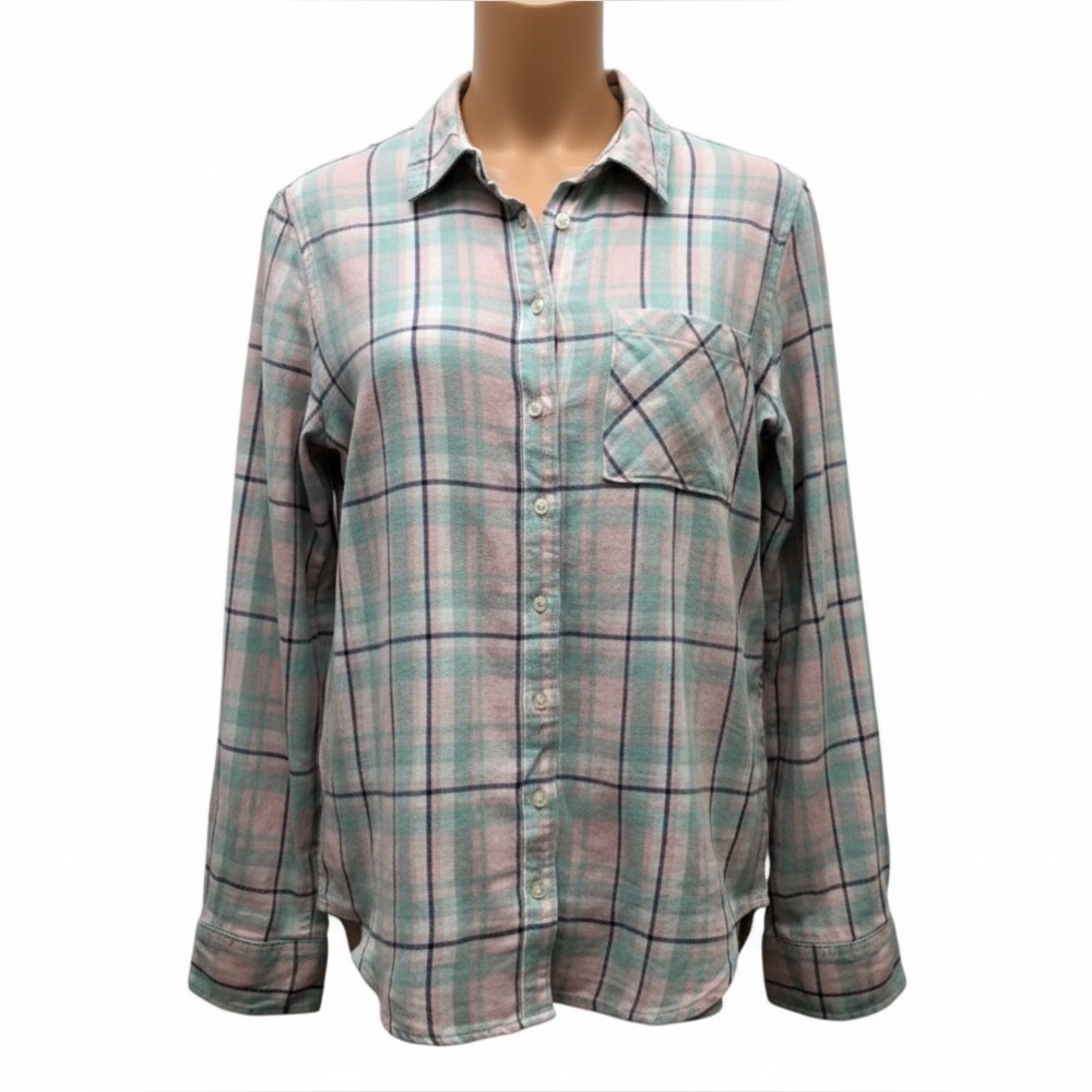 Aeropostale Womens Plaid Flannel‎ Shirt M Pastel Pink Mint Soft Button Down NWT
